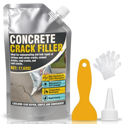 500g Concrete Crack Filler, High Elasticity Liquid Cement Crack Filler, Self-Leveling Waterproof Repair Sealant for Driveway, Walkway, Patio, Hole -Quick Drying, Permanent Fix (Concrete Crack Filler)