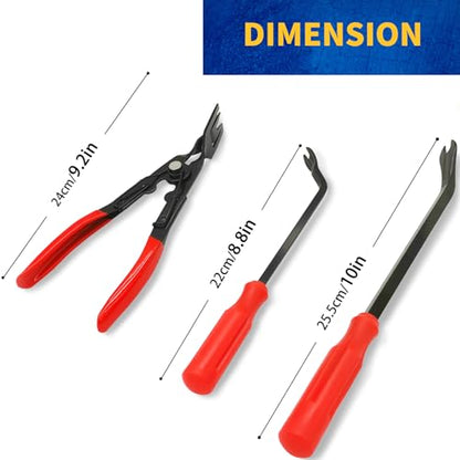 EldHus Clip Pliers Trim Removal Tools - 3 Pack Car Removal Tool Set to Remove Rivets Fasteners Push Pins, Clips Puller Kit for Door Dash Dashboard Panel Body Repair Tools, Red - color: red