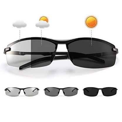 YIMI Men Photochromic Polarized Sports Sunglasses Cycling Fishing Driving Glasses UV Protection Eyeglasses Anti Glare Eyewear - color: A557 Black