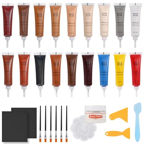 Furniture Wood Repair Kit - 18 Colors Scratch Remover for Floors, Laminate, Cabinet, Table - Markers and Putty for Scratches, Cracks, Holes - Oak, Walnut