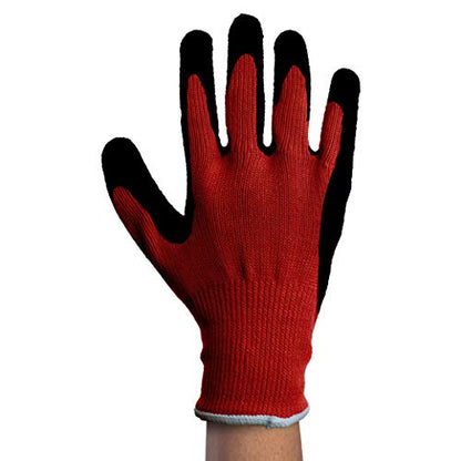 SAFE HANDLER Ultra Stretch Grip Gloves | Latex Crinkle Coated Grip, Thick Lining, Comfort & Flexibility, Red/Black, OSFM, 1 pair (2 gloves) - color: Red/Black