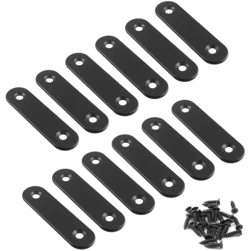 Jiozermi 12 Pcs Straight Brace, Flat Brace 2.4” x 0.6”, Stainless Steel Straight Bracket, Mending Joining Plates for Wood, Board, Bed Frame, Furniture & Shelves, Matte Black - size: Black, 2.4” x 0.6”, 12 Pcs