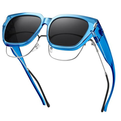 HAOLOTA Polarized Fit Over Glasses Sunglasses for Women Men Trendy Square Wrap Around Shades UV Protection - color: L Size 03 Blue/Grey