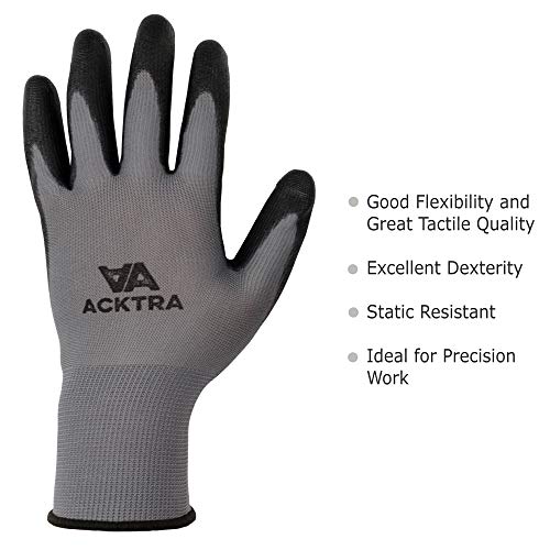 ACKTRA Ultra-Thin PU Safety WORK GLOVES 12 Pairs, WG002 Grey/Black, Large - color: Grey/Black, size: Large (Pack of 12)