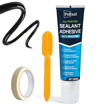 Black RTV Silicone Sealant Adhesion – 100% Silicone Caulk, Waterproof & Flexible Caulk for Car, Bathroom, Kitchen, Window & Plumbing – High Temperature, Strong Adhesion – 5oz/150g - color: BLACK