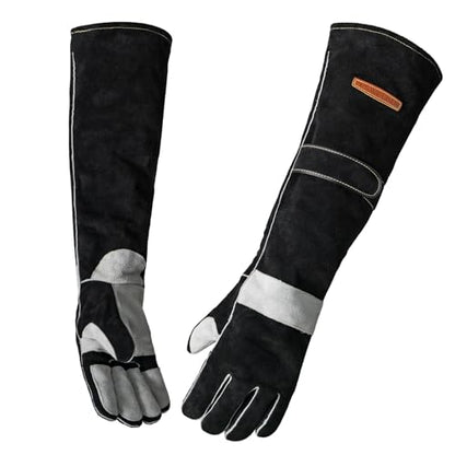 YESWELDER 23.6 Inches 932℉,Leather Forge MIG Welding Gloves, with Kevlar Stitching Heat/Fire Resistant, Palm Reinforcements, Forge,Grill, Fireplace Black-Gray - size: One Size Long, style: Reinforced Palms and Fingers Black White