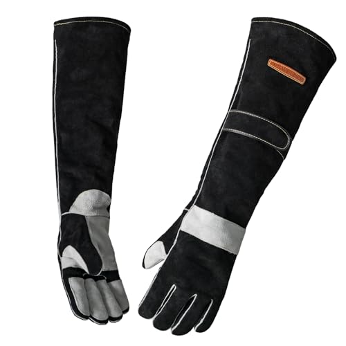 YESWELDER 23.6 Inches 932℉,Leather Forge MIG Welding Gloves, with Kevlar Stitching Heat/Fire Resistant, Palm Reinforcements, Forge,Grill, Fireplace Black-Gray - size: One Size Long, style: Reinforced Palms and Fingers Black White