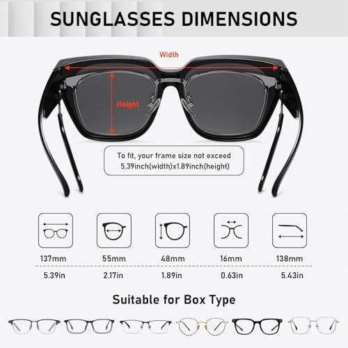HAOLOTA Polarized Fit Over Glasses Sunglasses for Women Men Trendy Square Wrap Around Shades UV Protection - color: L Size 01 Black/Grey