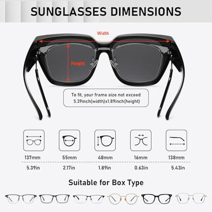 HAOLOTA Polarized Fit Over Glasses Sunglasses for Women Men Trendy Square Wrap Around Shades UV Protection - color: L Size 01 Black/Grey