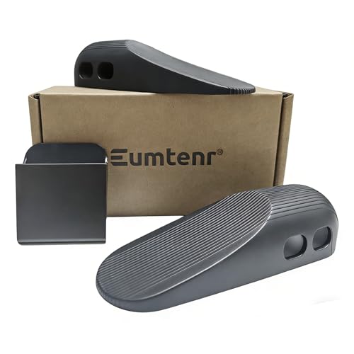 Rubber Door Stoppers for Bottom of Door, Door Stop Wedge with Self Adhesive Holder, Heavy Duty Doorstops 2 Pack, Wall Protector for Home & Office & School & Commercial Doorstop (Black)