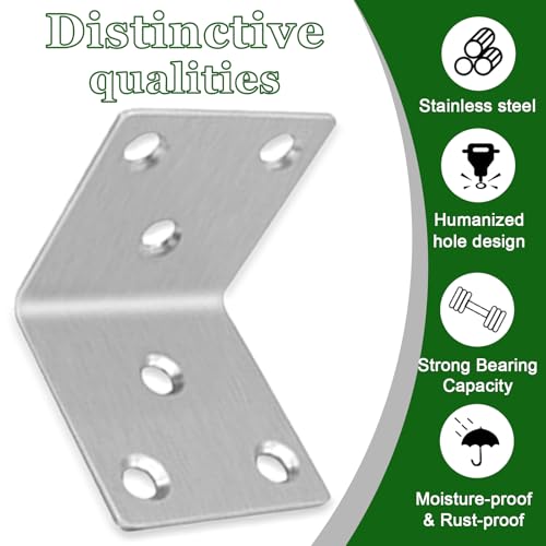 40PCS 2'' Metal Angle Brackets,304 Stainless Steel Heavy Duty 90° L Angle Bracket with Slot Wood, Corner Shelf Brackets for Furniture, Book Shelf(Silver,2X2X0.08IN) - size: 2X2X0.08IN