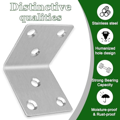 40PCS 2'' Metal Angle Brackets,304 Stainless Steel Heavy Duty 90° L Angle Bracket with Slot Wood, Corner Shelf Brackets for Furniture, Book Shelf(Silver,2X2X0.08IN) - size: 2X2X0.08IN