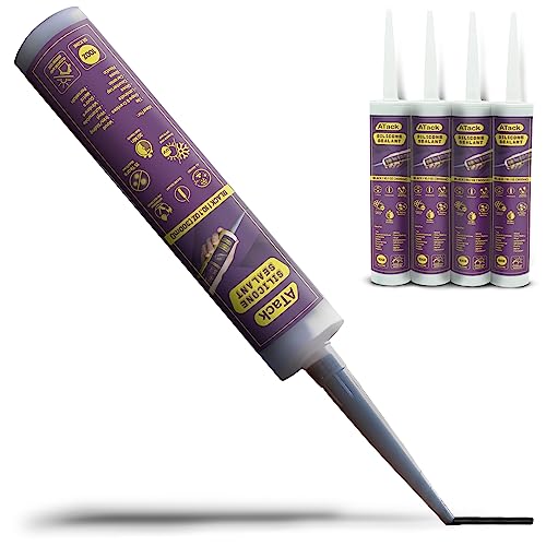 ATack Black Silicone Sealant Caulk 10.1oz (4-Pack 40.4oz Total) 100% Silicone Black Caulking Waterproof | Black RTV Silicone Sealant for RV Caulking | High Temp Caulk for Wood Aquarium Bathtub Shower - size: 4-pack (40.4oz Total)