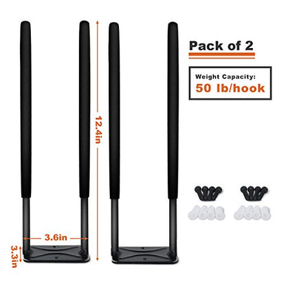 Wallmaster Wall Mount Garage Hooks, 2Pcs Heavy Duty Long Utility Storage Hooks for Hanging Tire, Chair, Ladder, Garden Tools, Strollers and More - size: 2 Pack