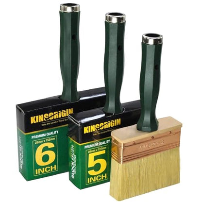 Deck Stain Brush Set, 3 Pack Large Paint Brushes (4", 5", 6") with Threaded Extension Hole, Deck Stain Applicator, Masonry Brush, Stain Brushes for Wood Deck, Fence, Walls and Furniture - color: Green, 4", 5", 6"