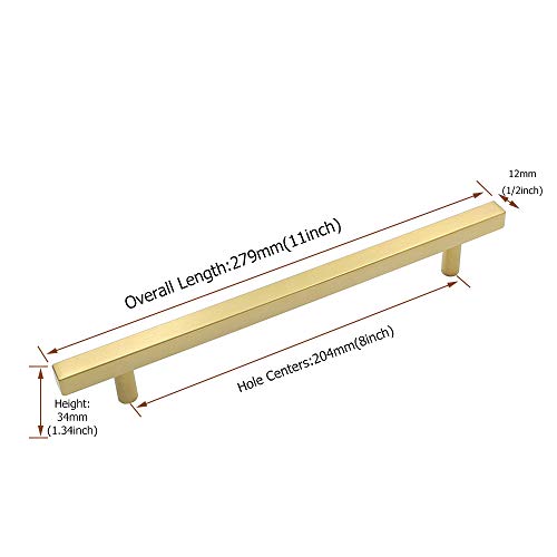 Goldenwarm 25 Pack Gold Cabinet Handles 8"(204mm) Brushed Brass Cabinet Pulls T Bar Drawer Pulls for Kitchen Cupboard & Drawer Hardware - color: Gold, size: 8 Inch Hole Center
