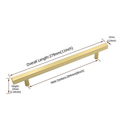 Goldenwarm 25 Pack Gold Cabinet Handles 8"(204mm) Brushed Brass Cabinet Pulls T Bar Drawer Pulls for Kitchen Cupboard & Drawer Hardware - color: Gold, size: 8 Inch Hole Center
