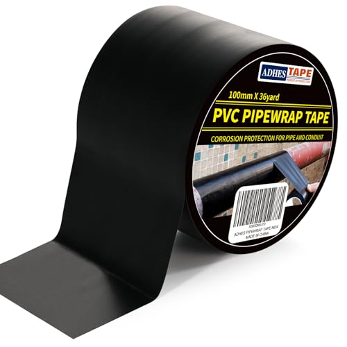 ADHES Corrosion Protection Pipe Tape, PVC Weatherproof Wrap Duct Tape for Drain Pipe, Metal & Electrical Piping, Outdoor, Underground Pipe, 4 Inch X 36 Yds, Black - size: 4in x 36yd