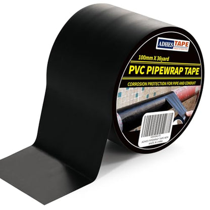 ADHES Corrosion Protection Pipe Tape, PVC Weatherproof Wrap Duct Tape for Drain Pipe, Metal & Electrical Piping, Outdoor, Underground Pipe, 4 Inch X 36 Yds, Black - size: 4in x 36yd