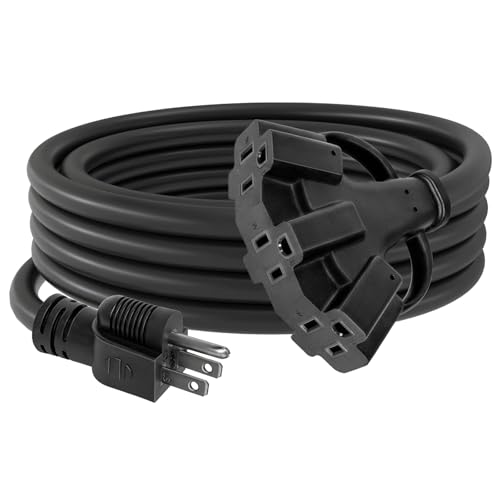 2FT 12/3 Outdoor Extension Cord with Multiple Outlets 12 Gauge 3 Outlet Heavy Duty Power Cord Splitter Flexible 3 Way Power Cable Waterproof 12AWG 15A 1875W SJTW,ETL Listed - color: Black Plug, size: 2FT