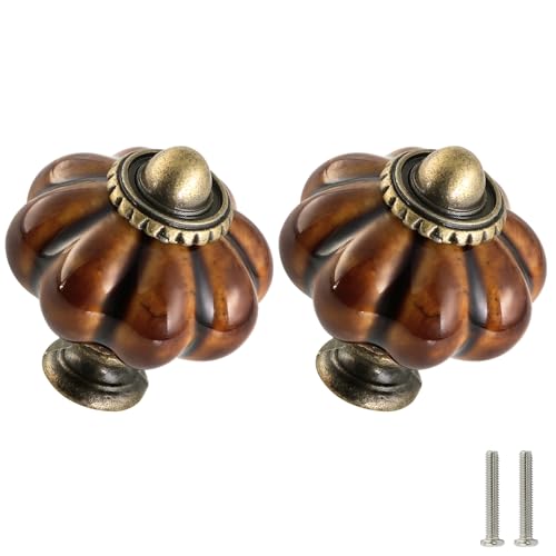 Coffee Brown Pumpkin Knobs 2 Pack Ceramic Cabinet Knobs Vintage Drawer Pulls - Antique Dresser Pulls with Screws for Closet Drawer Cupboard Cabinet and DIY Home Project - color: Coffee Brown