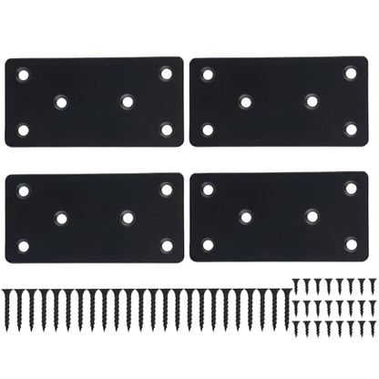 4 Pack Flat Mending Plate 4 x 2 Inch, Heavy Duty Black Stainless Steel Straight Brace Bracket for Wood, Furniture & Shelf Repair, Wood Connector Plate with Countersunk M4 Screws - size: 2"x4"
