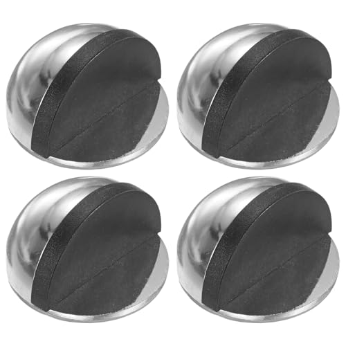 M METERXITY 4-Pack Floor Mounted Door Stops, Stainless Steel Half Dome Floor Gate Stopper with Plastic Rubber Bumper for Living Room/Bedroom/Bathroom, No Drilling Doorstop [Bright Silver] - color: Bright Silver