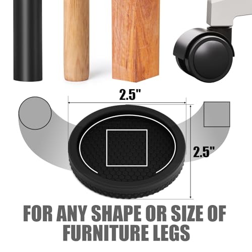 Ezprotekt Non Slip Furniture Pads, 8 Pcs 2.5" Anti Skid Rubber Furniture Caster Cups, Anti-Slip Furniture Coasters for Hardwood Floors, Anti Slide Floor Protectors for Bed Couch Stoppers (Black) - size: 2.5" 8pcs