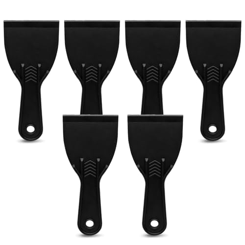 6pcs Flexible Plastic Putty Knife Set - 3 Inch Wide Scraper for Wall Repair, Spackling, Drywall Taping & Painting Projects (Black)