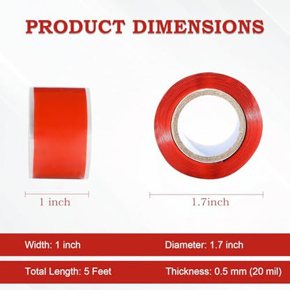 Self Fusing Silicone Tape 2 Rolls 1 in x 5' Red Waterproof Rubber Leak Proof Sealing Rubber Self-amalgamating Tape for Emergency Hot and Cold Water Pipe Repairs and Tool Fixation - size: 2 Rolls - 5 ft - Red - 20 mil Thickness