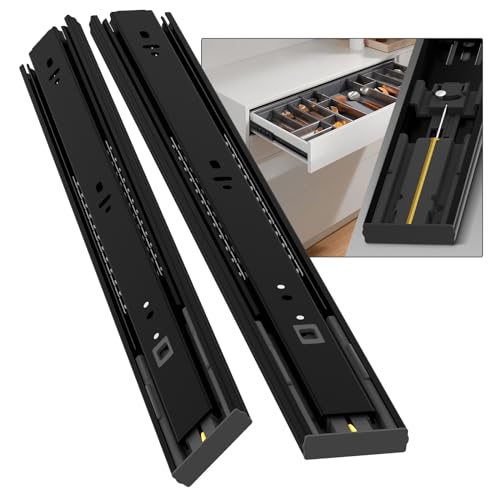 1 Pair Soft Close Drawer Slides Rails 12 14 16 18 20 22 24 Inch 100 lb Load Capacity Side Mount Full Extension Cabinet Runner Self Slow Closing Ball Bearing Metal Dresser Black， 16 inch - color: Soft Close, size: 16 Inch