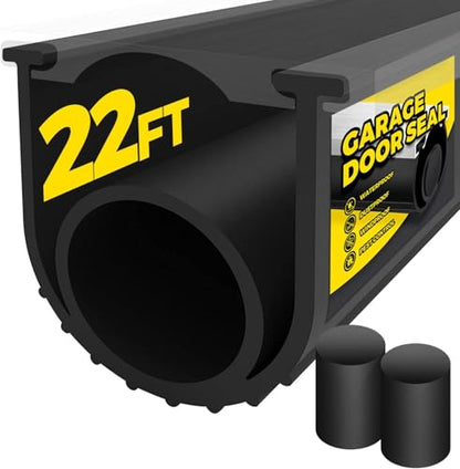 Holikme Garage Door Seals Bottom Rubber, Flexible EPDM Garage Door Seal, Garage Door Weather Stripping Kit Seal Strip Replacement, 5/16 Inch T-End, 4 1/8 Inch Width (22Ft, Black) - size: 22ft-black-epdm