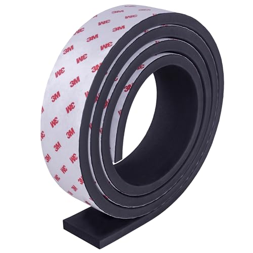 Neoprene Waterproof Rubber Foam 2" (w) x 3/8" (h) x 6 Feet Long Weather Stripping Door Seal Insulation Shock-Absorbing 3M Self-Adhesive Tape for Door Frames, Windows – Black, 1 Continuous Roll - size: 2" x 3/8" x 6'