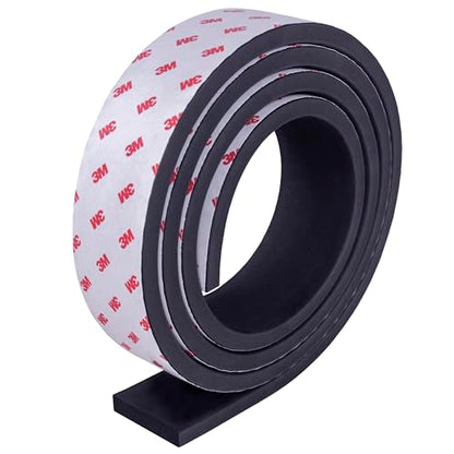 Neoprene Waterproof Rubber Foam 2" (w) x 3/8" (h) x 6 Feet Long Weather Stripping Door Seal Insulation Shock-Absorbing 3M Self-Adhesive Tape for Door Frames, Windows – Black, 1 Continuous Roll - size: 2" x 3/8" x 6'