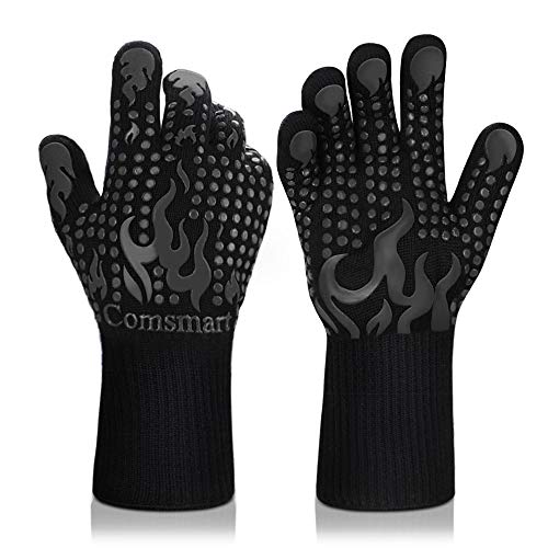 Comsmart BBQ Gloves, 1472F Heat Resistant Silicone Non-Slip Oven Mitts, Long Kitchen Gloves Perfect for Grilling, Cooking, Baking, Cutting - color: Black, size: short