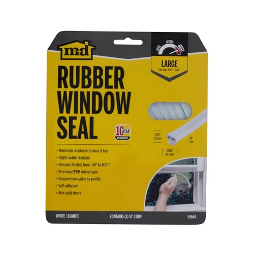 M-D Building Products 63669 5/16 in. x 19/32 in. x 10 ft. White Premium Rubber Window Seal for Large Gaps - color: White, size: 5/16 In. X 19/32 In.