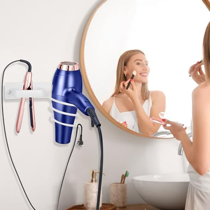 YUET Hair Dryer Holder Hairdryer Station Wall Mounted Shelf Bracket Straightener Stand Hanger Organizer Blow Storage with Cable Tidy Rack for Dressing Table Bathroom Aluminum Professional, White - color: White
