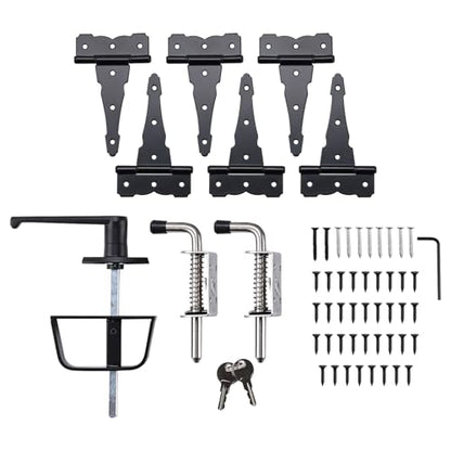 Shed Door Kit, 5-1/2" L-Handle Door Lock with 2pcs Stainless Steel Latches and 6pcs 6" Hinges