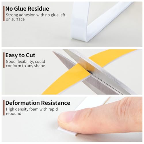 Yotache White Thin Weather Stripping 1/2" x1/16, Foam Gasket Seal Tape for Window, Sliding Door Jamb, Speaker, Dashboard, Total 33 Feet Long - size: 1/2"x1/16"x33FT