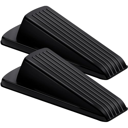 Door Stoppers for Bottom of Door on Floor, Premium Rubber Stoppers Wedge, Door Stops for Carpet Heavy Duty, Door Stoppers for Bottom of on Tile, Concrete, Wooden Floor, Door Gaps (Black, 2 Pack) - color: 2 Black