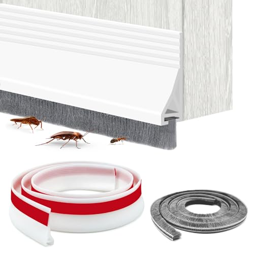 Door Draft Stopper with Brush,Under Door Draft Stoppers,Self Adhesive Draft Stopper for Bottom of Door,Silicone Weather Stripping,Door Sweep for Bottom of Door (White, 39 Inch*1Pack) - color: White