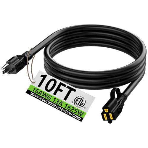 HUANCHAIN Indoor Outdoor Black Extension Cord 10 ft Waterproof, 16/3 Gauge Flexible Cold-Resistant Appliance Extension Cord Outside, 13A 1625W 16AWG SJTW, 3 Prong Electric Cable, ETL - color: Black, size: 10 FT, style: 16/3 Extension Cord