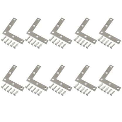 Bivethoi 10 Pack Repair Mending Bracket Plate, Stainless Steel Flat L Brackets, Flat Angle Corner Brace Bracket, Heavy Duty L Corner Brace Joining Plate with Screws(80 mm x 80 mm) - size: 80*80mm/3.15*3.15''(10 pcs)