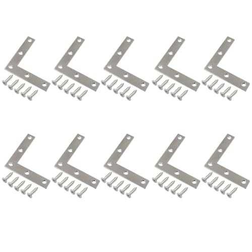 Bivethoi 10 Pack Repair Mending Bracket Plate, Stainless Steel Flat L Brackets, Flat Angle Corner Brace Bracket, Heavy Duty L Corner Brace Joining Plate with Screws(80 mm x 80 mm) - size: 80*80mm/3.15*3.15''(10 pcs)