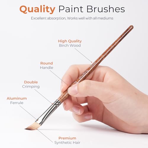 Nicpro 12pcs Paint Brush Set, Craft Paint Brushes for Acrylic Painting, Oil, Watercolor, Gouache, Painting Brushes Kit with Flat Fan Round Angle Filbert, Art Supplies for Artists and Beginners - color: Reddish Brown