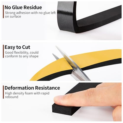 Yotache Foam Strips with Adhesive 2 Rolls 1" W X 3/8" T, (New Adhesive Craft) Black Foam Insulation Weather Stripping Door Seal Tape, 13 Ft Length (2 X 6.5 Ft Each) - size: 1"x3/8"x13 Ft