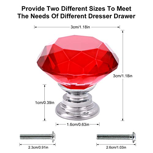 Akstore 10 Pcs Crystal Glass Cabinet Knobs 30mm Diamond Shape Drawer Kitchen Cabinets Dresser Cupboard Wardrobe Pulls Handles (Red) - color: Red
