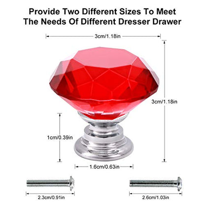 Akstore 10 Pcs Crystal Glass Cabinet Knobs 30mm Diamond Shape Drawer Kitchen Cabinets Dresser Cupboard Wardrobe Pulls Handles (Red) - color: Red