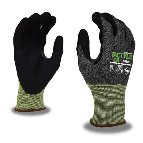 Cordova 6680 Ultra-Strong Tactyle CR Work Gloves - ANSI A7 Cut Resistant, Nitrile Coated with Touchscreen Fingertips & Extra Durability, Medium, 1-Pack