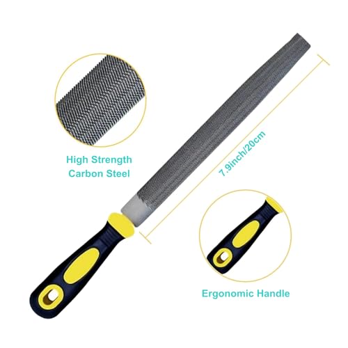 3 pcs Metal File Set, 8-inch,Professional High Carbon Steel File, Includes Flat/Round/Half-Round,Work for Metal, Wood - size: 8 Inch